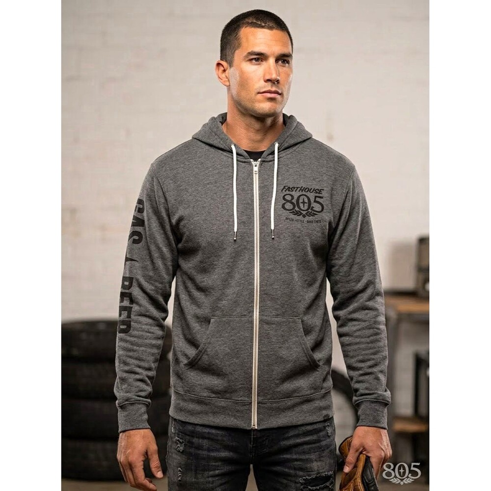 FASTHOUSE - 805 Beer. Men's Zip Fleece Hoodie Gray 3XL Graphic Print Sleeve Logo